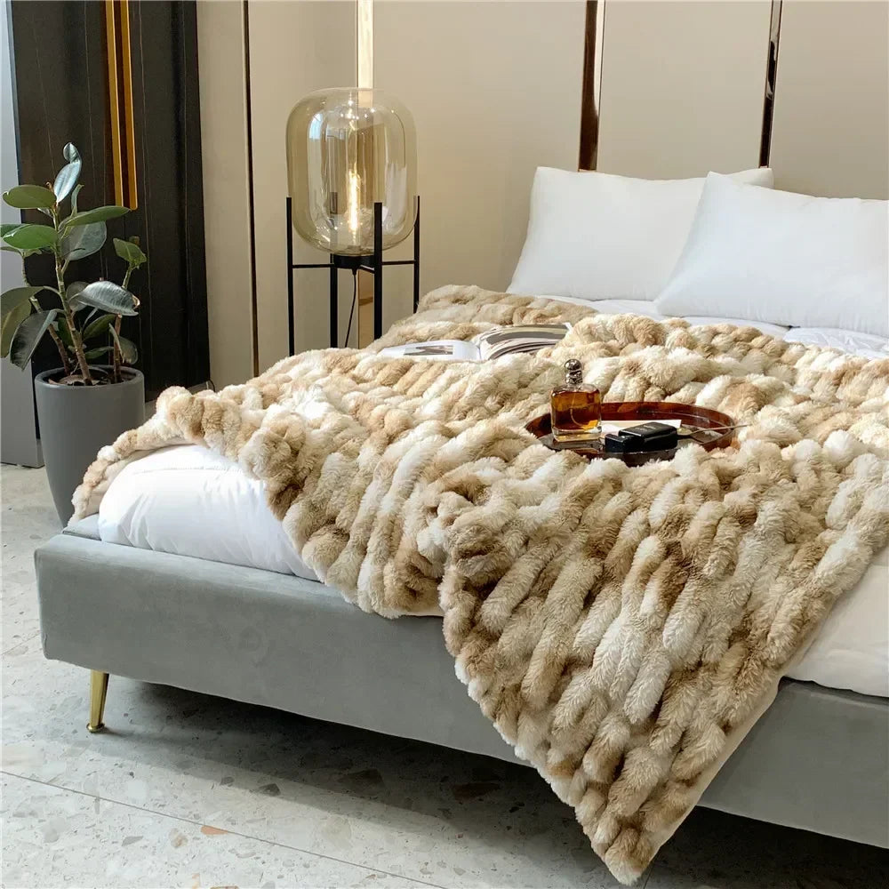 Afralia™ Winter Faux Rabbit Fur Blanket: Soft, Thick, Luxury Warmth for Sofa or Bed