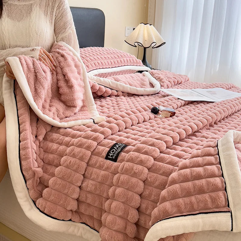Afralia™ Cozy Flannel Velvet Blanket: All-Season Solid Color Single Queen Quilt