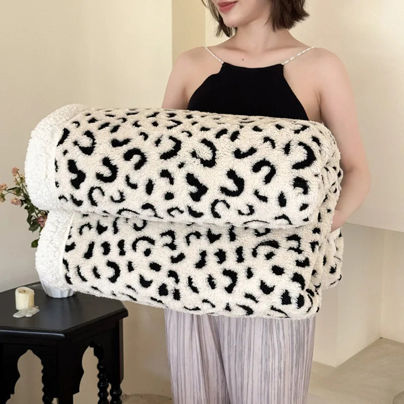 Afralia™ Leopard Print Double Layered Wool Blanket-Irresistibly Soft & Warm