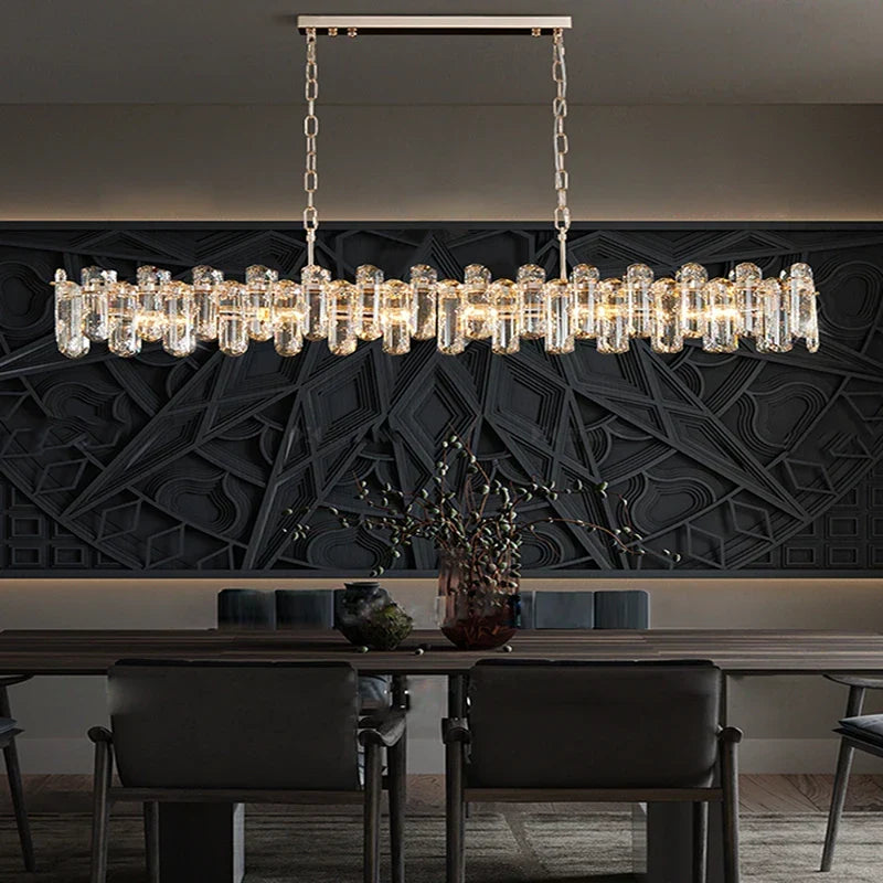 Afralia™ Gold Crystal Strip Chandelier - Dimmable Indoor Ceiling Light