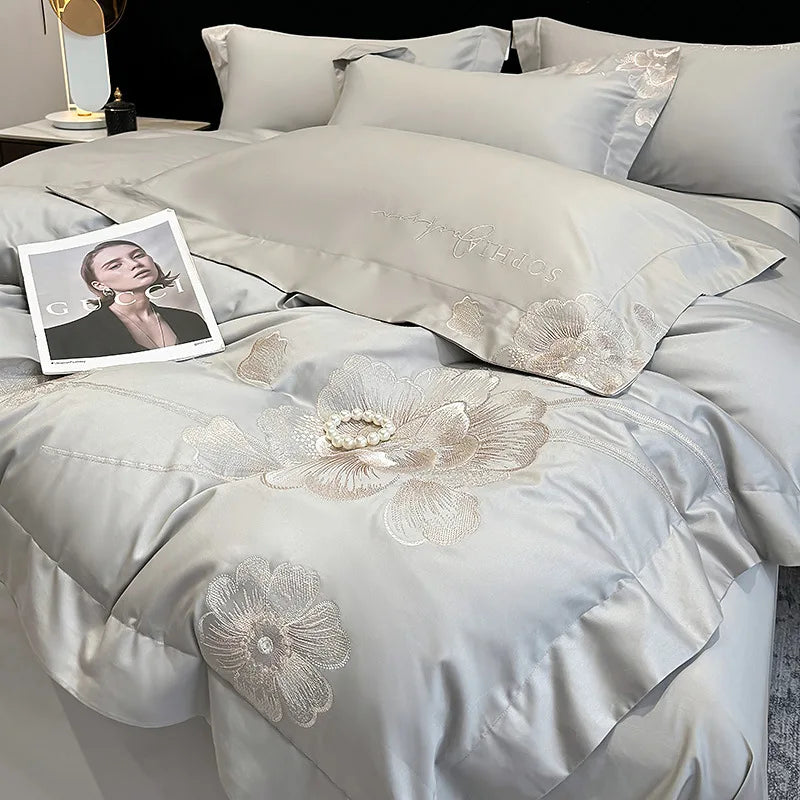 Afralia™ Chic Embroidered Cotton Bedding Set for Luxurious Home Décor