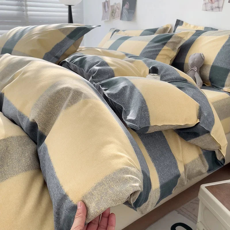 Afralia™ Twill Fabric Bed Sheet Set: Double-Sided Color Blocking, Flower Print Quilt Cover