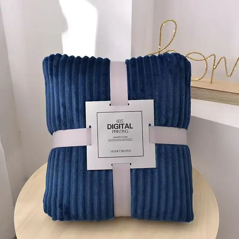 Afralia™ Cozy Striped Flannel Fleece Blanket for Winter - Bedroom Living Room Throw
