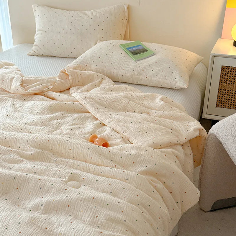 Afralia™ Colorful Polka Dot Floral Thin Quilt Set with Pillowcases