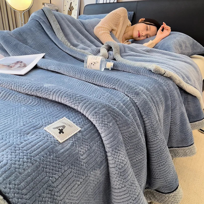 Afralia™ Cozy Jacquard Plush Blanket - Soft Coral Fleece - All-Season - European Solid Stripes