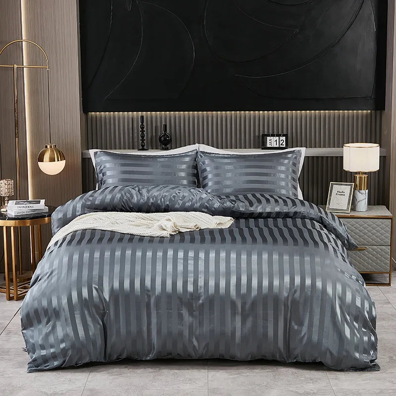 Afralia™ Luxe Silky Stripe Duvet Set: Premium Smooth Cooling Comforter for Home