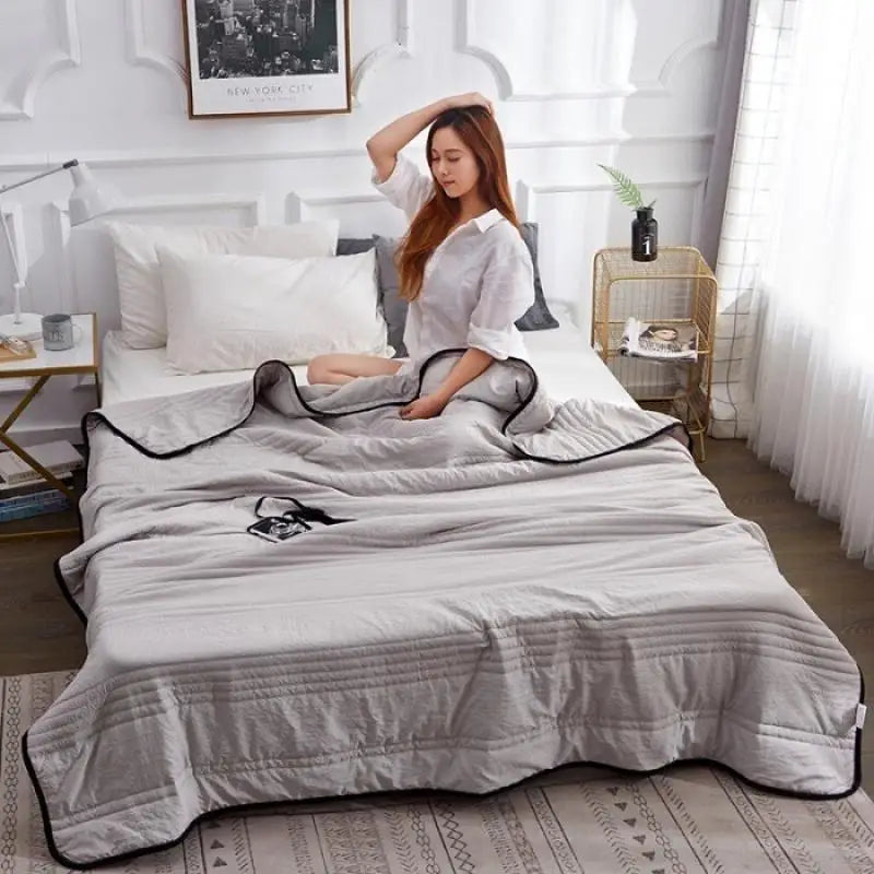 Afralia™ Summer Cool Thin Quilt: Single Double Bed Sofa, Solid Color Air Conditioning Blanket