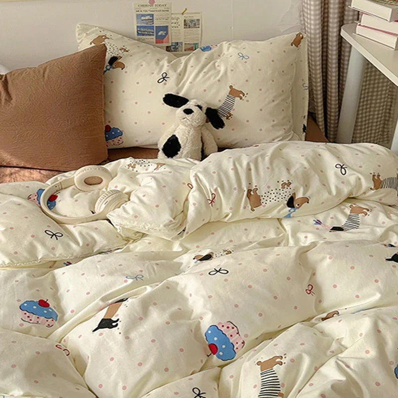 Afralia™ Cartoon Print Quilt Cover Set for King Queen Beds - All Seasons Comfort