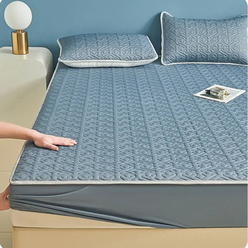Afralia™ Ice Silky Latex Fitted Sheet Set - Soft Breathable Solid Color Mat