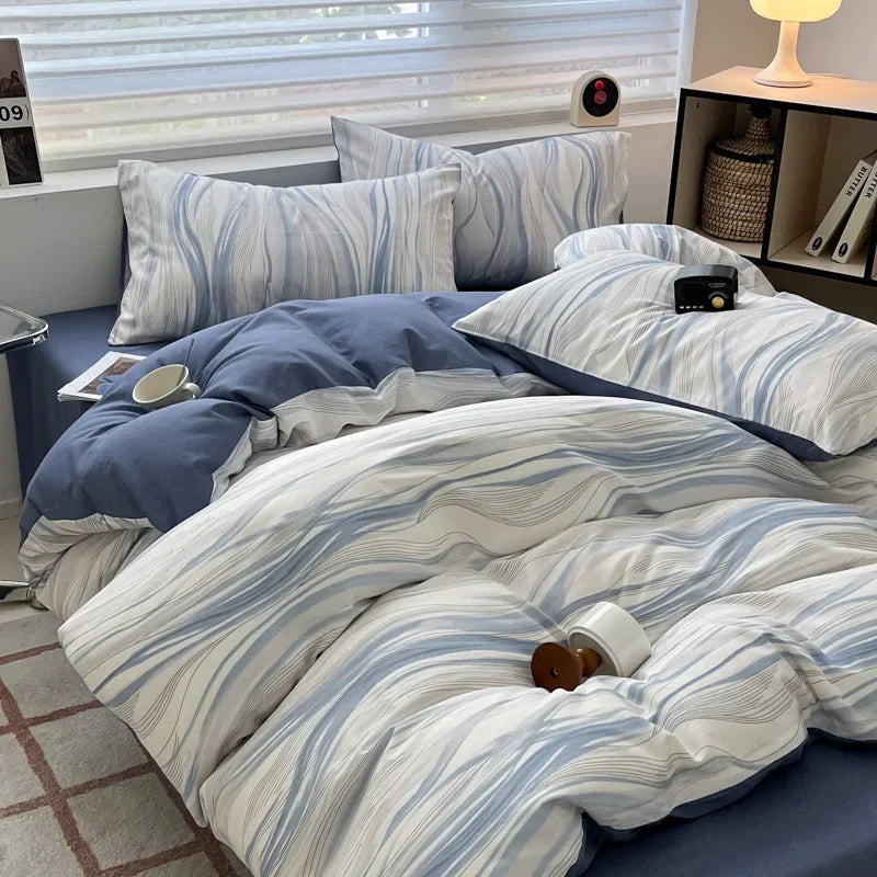 Afralia™ Nordic Twill Printed Cotton Bedding Set for King/Queen Bed