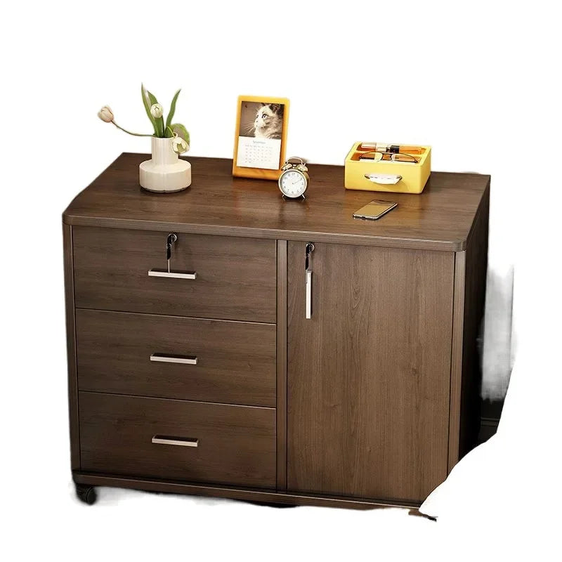 Afralia™ Mobile Under-Table Storage Cabinet with Lock, Wooden Low Drawer, Printer Cabinet