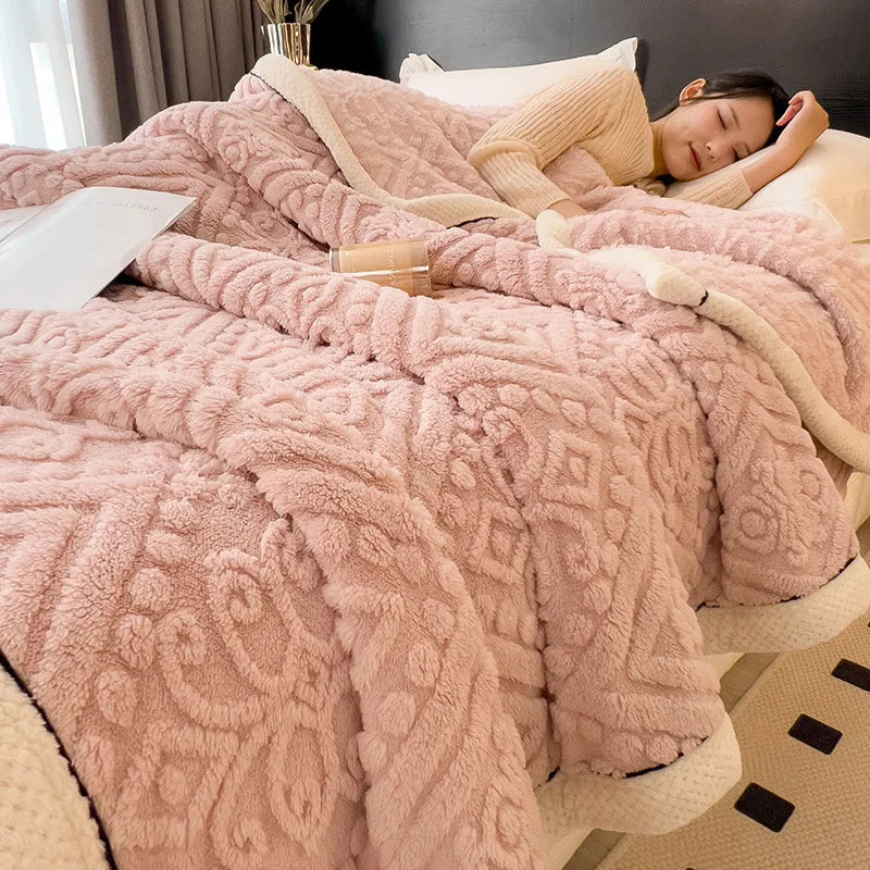 Afralia™ Double-Layer Coral Fleece Blanket: Super Soft Queen King Quilt for Winter