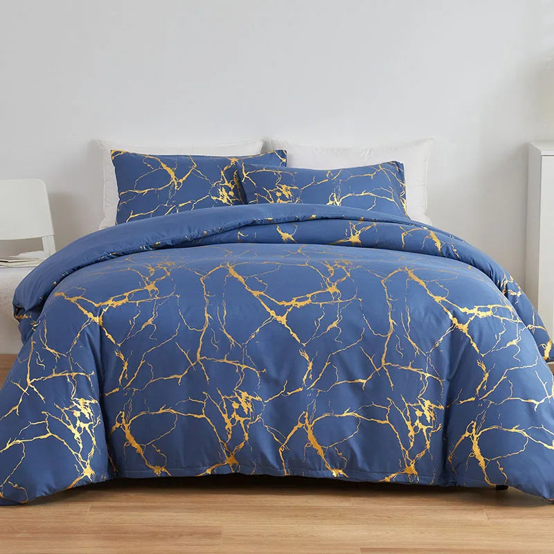 Afralia™ Marble Hot Stamping Double Duvet Cover Set, Luxury King Size Bedding.