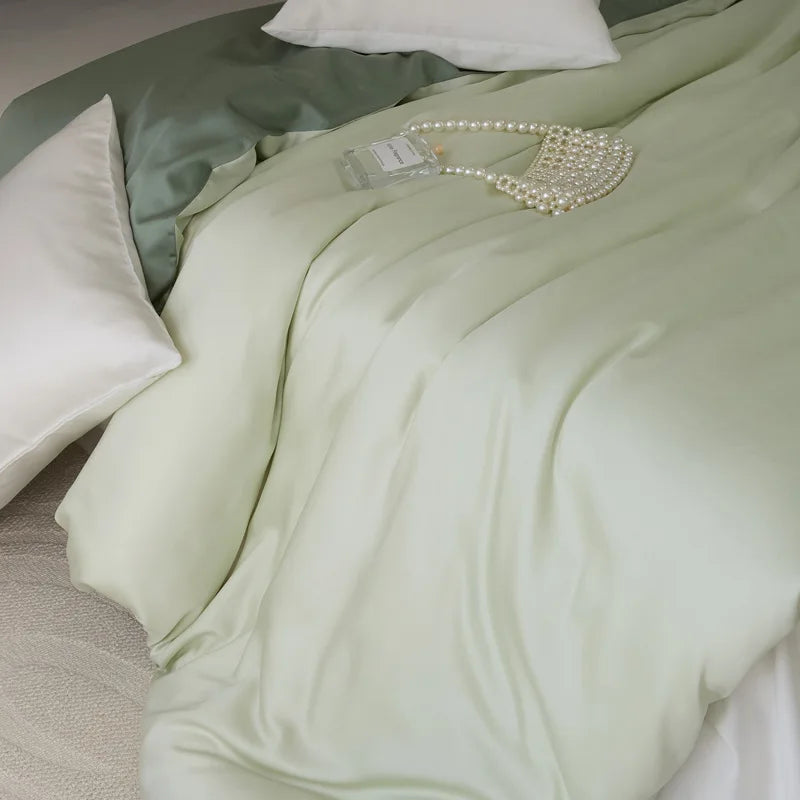 Afralia™ Double Layer Satin Queen Duvet Set Smooth & Cool Luxury Quilt Cover Pillowcases