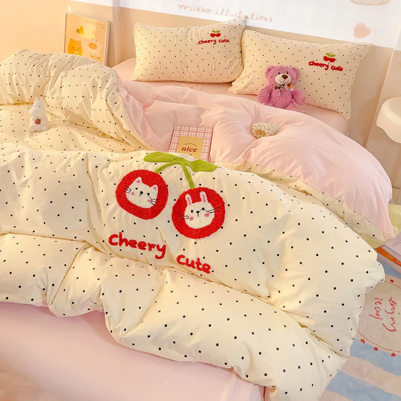 Afralia™ Cotton Bedding Set Cute Pattern Soft Comforter Single/Double Size Duvet Cover