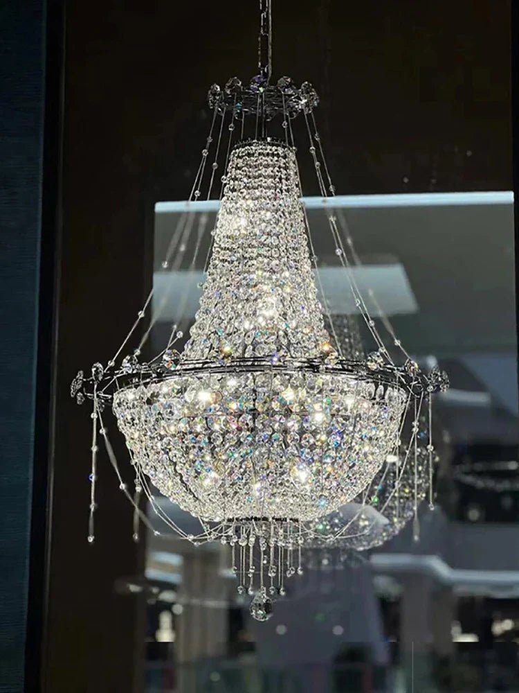 Afralia™ French Crystal Chandelier Staircase Villa LED Lustre - Luxury Designer Lighting Fixtures