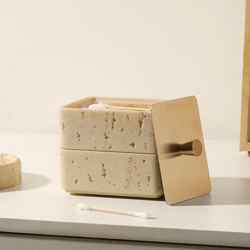 Afralia™ Double Decker Jewelry Organizer with Natural Stone, 2 in 1 Floss Box & Bathroom Ornament