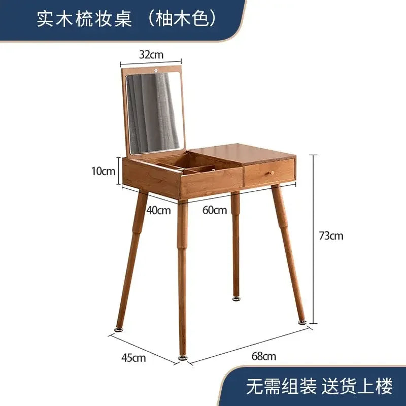 Afralia™ Solid Wood Makeup Dressing Table with Flip Style Mirror and Drawers