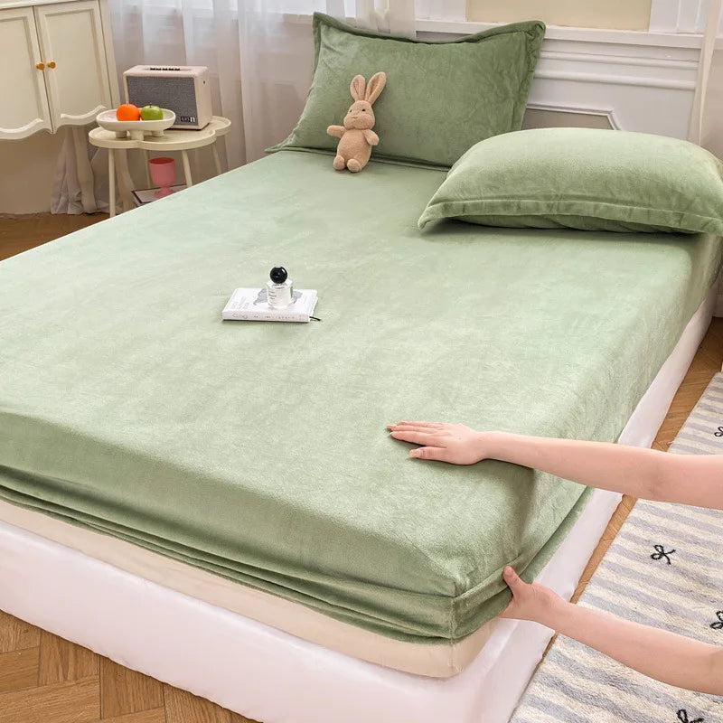 Afralia™ Winter Milk Velvet Fitted Sheet Set - Soft & Warm Mattress Cover
