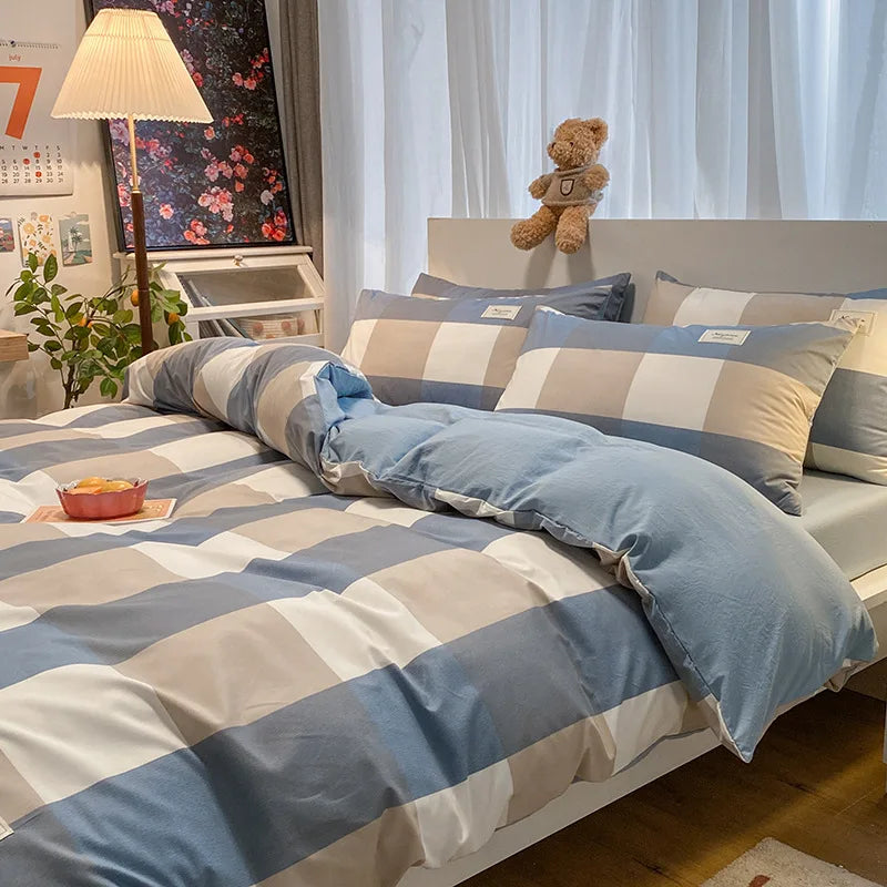 Afralia™ Cozy Plaid Duvet Cover | Simple Nordic Comforter Cover | Non-Fading Washed Cotton Bedding