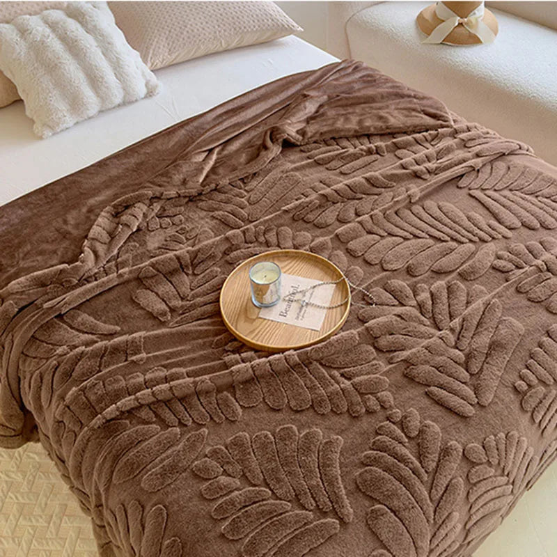 Afralia™ Plush Banana Leaf Jacquard Double Layered Fur Blanket