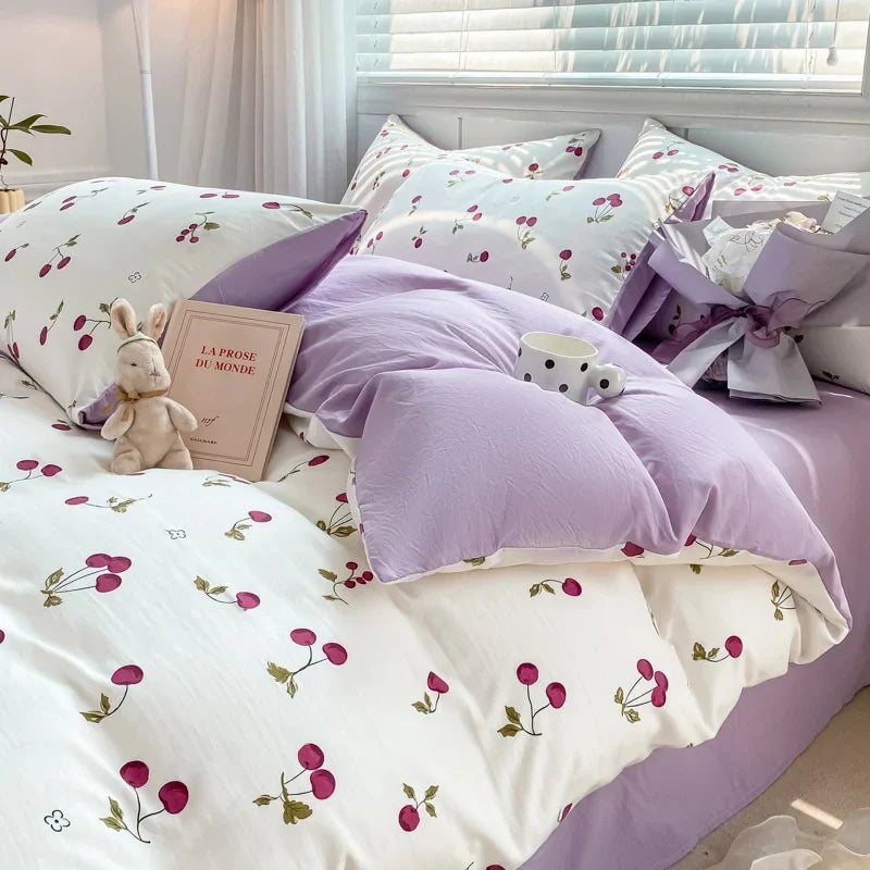 Afralia™ Cozy Pattern Printed 4Pcs Single Bedding Set - Soft Cotton Fabric