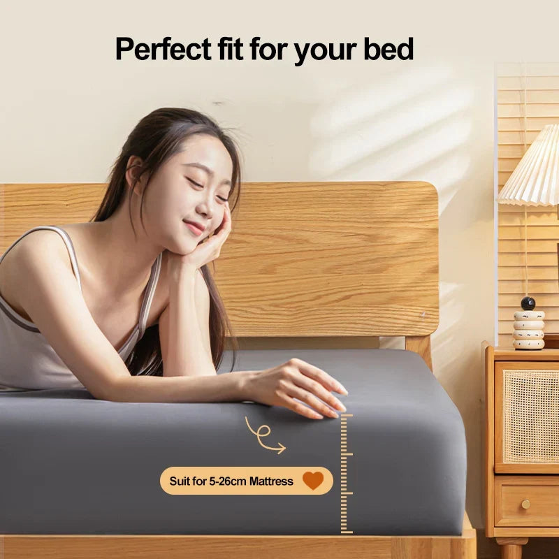 Afralia™ Soft Comfort Solid Color Fitted Bed Sheet - Double Mattress Cover
