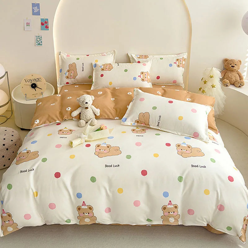 Afralia™ Cozy Flower Print Bedding Set: Brushed Cotton, Skin-Friendly, Soft, Thick, 4Pcs