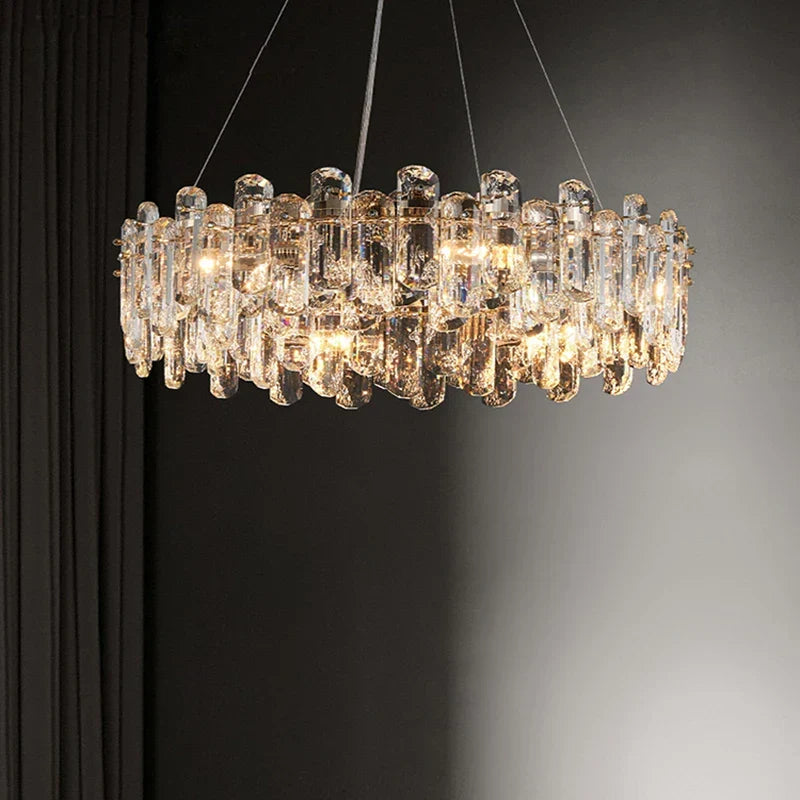 Afralia™ Gold Crystal Strip Chandelier - Dimmable Indoor Ceiling Light