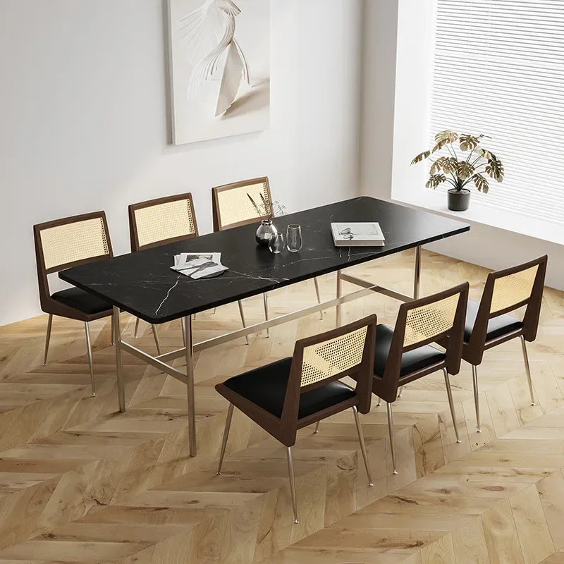 Afralia™ Rattan Plaited Backrest Dining Chair with Solid Wood Table