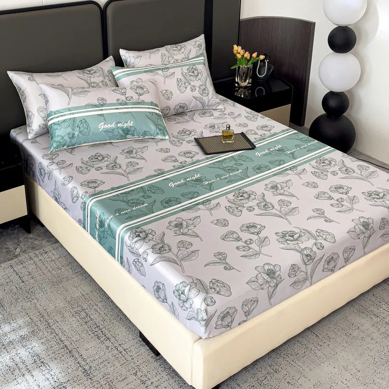 Afralia™ Printed Silky Fitted Sheet: Soft & Anti-Slip Mattress Cover