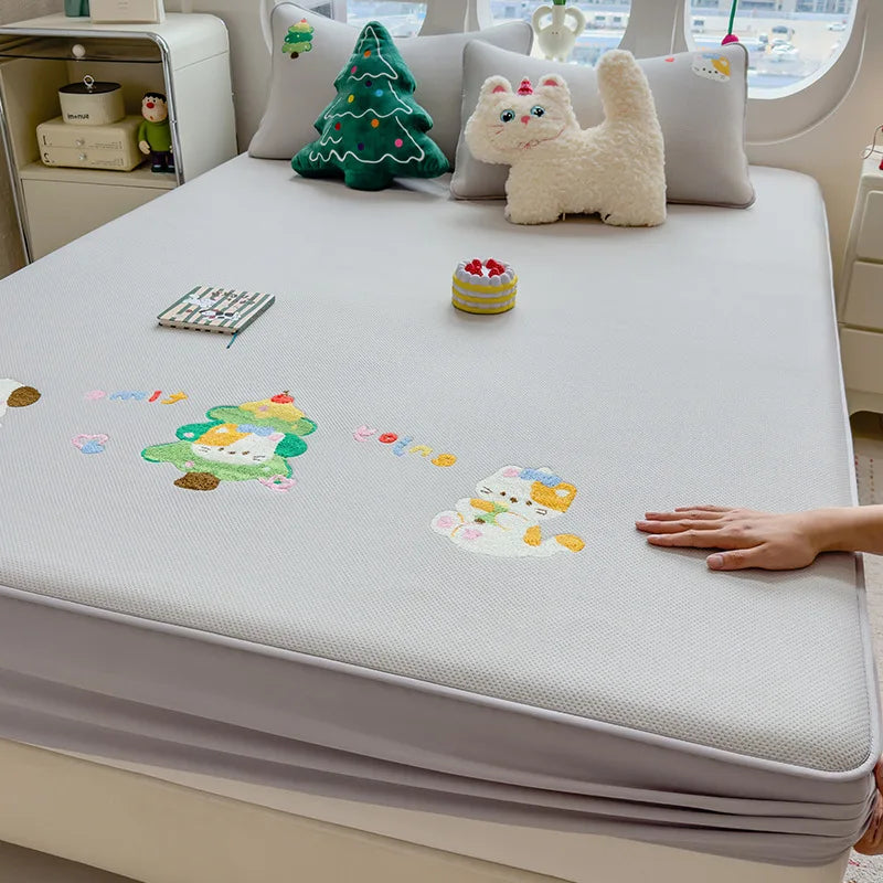 Afralia™ Cartoon Embroidered Fitted Sheet for Single Bed - All-Season Comfort