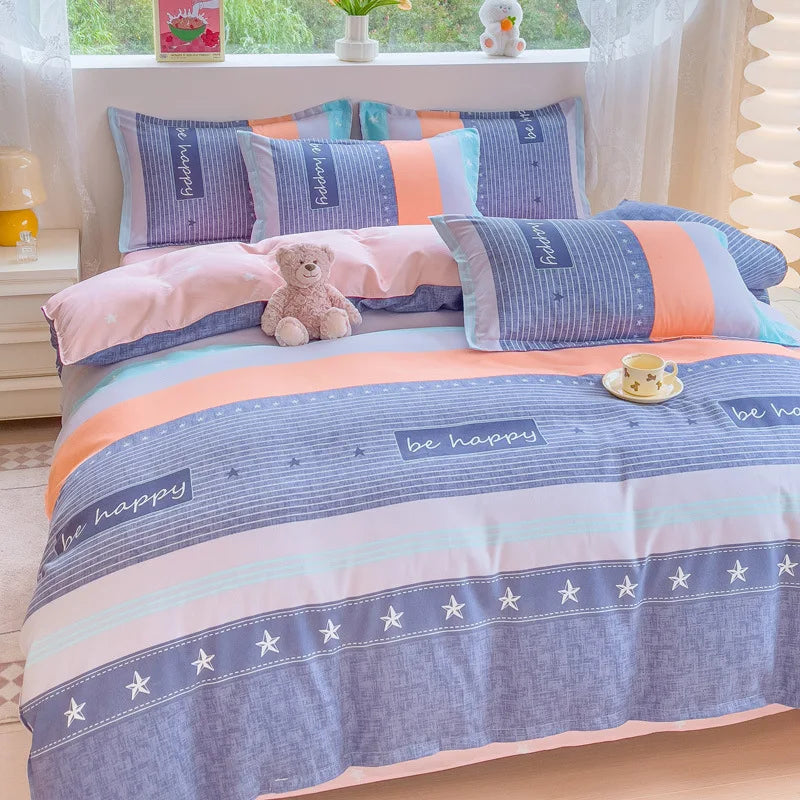 Afralia™ Cozy Flower Print Bedding Set: Brushed Cotton, Skin-Friendly, Soft, Thick, 4Pcs