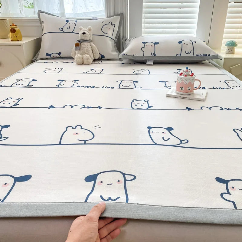 Afralia™ Summer Cartoon Printed Silky Bed Mat Set - Soft Skin-Friendly Cushion Mattresses
