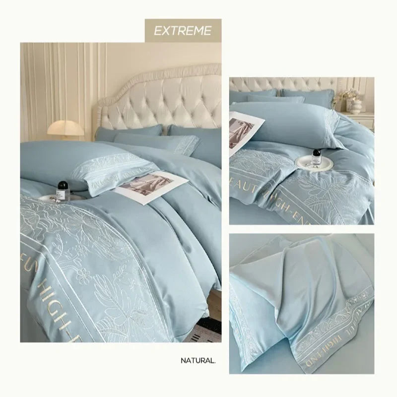 Afralia™ Embroidery Faux Silk Bedding Set Double Bedsheet Kit