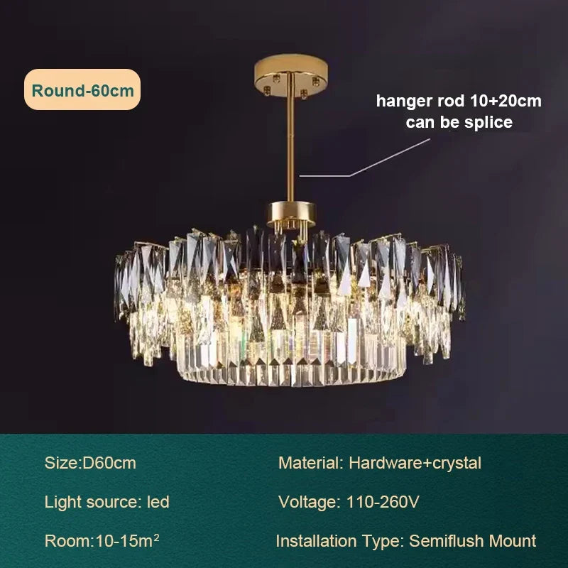 Afralia™ Gold Crystal Chandelier Modern LED Pendant Lamps