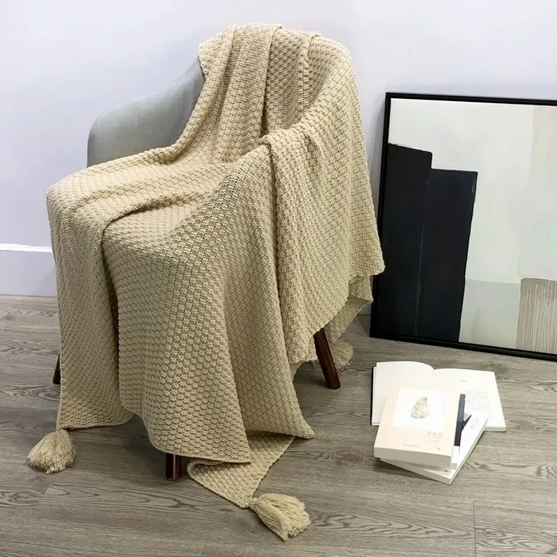 Afralia™ Nordic Tassel Knit Sofa Blanket: Soft All-Season Air Conditioning Shawl