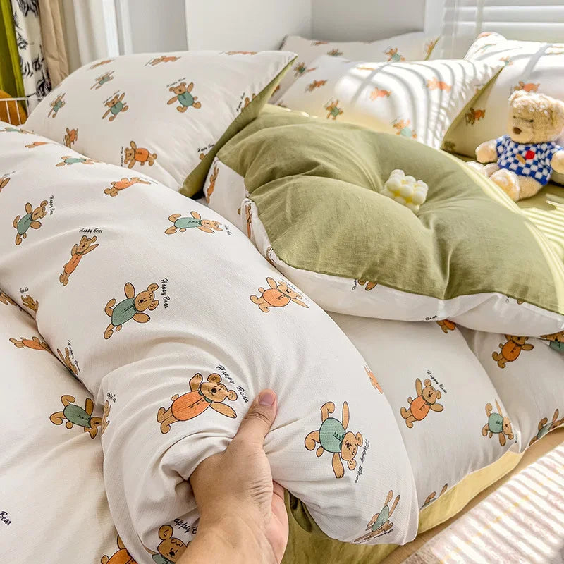 Afralia™ Cotton Flower Printed Comforter Set: Breathable Double-Layer Yarn, Soft Bedding for Girls