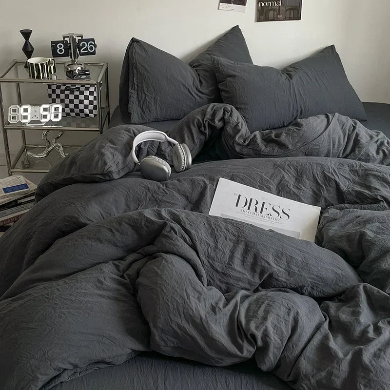 Afralia™ Solid Sleep Naked Cotton Bedding Set 4Pcs, Super Soft Mix Colored Comfort Bed Liner
