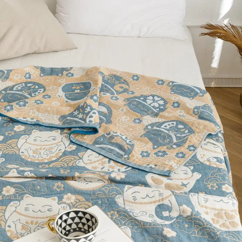 Afralia™ Cotton Gauze Summer Blanket, Soft Breathable Single Double Bed Nap Blanket