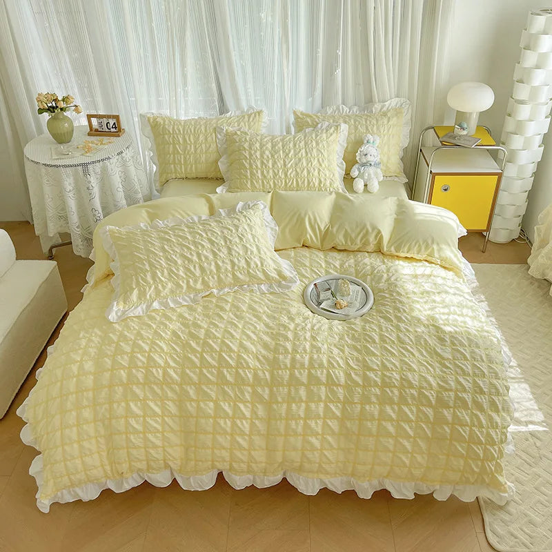 Afralia™ Bubble Cotton Lace Bedding Set: Super Soft, Cooling, Breathable, Solid Color, Summer Comfort.