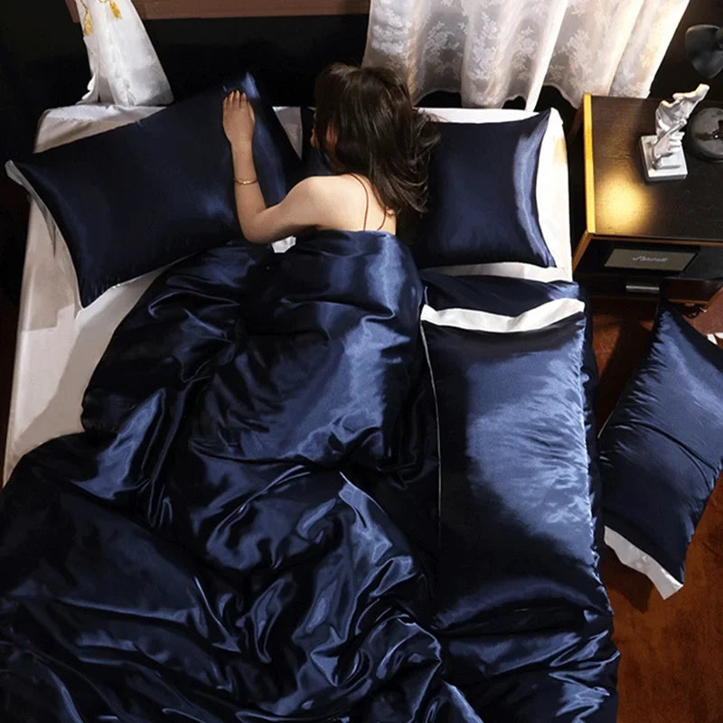 Afralia™ Silk Summer Bedding Set: Double-Sided Cooling Comforter & Soft Satin Sheet - Single/Double