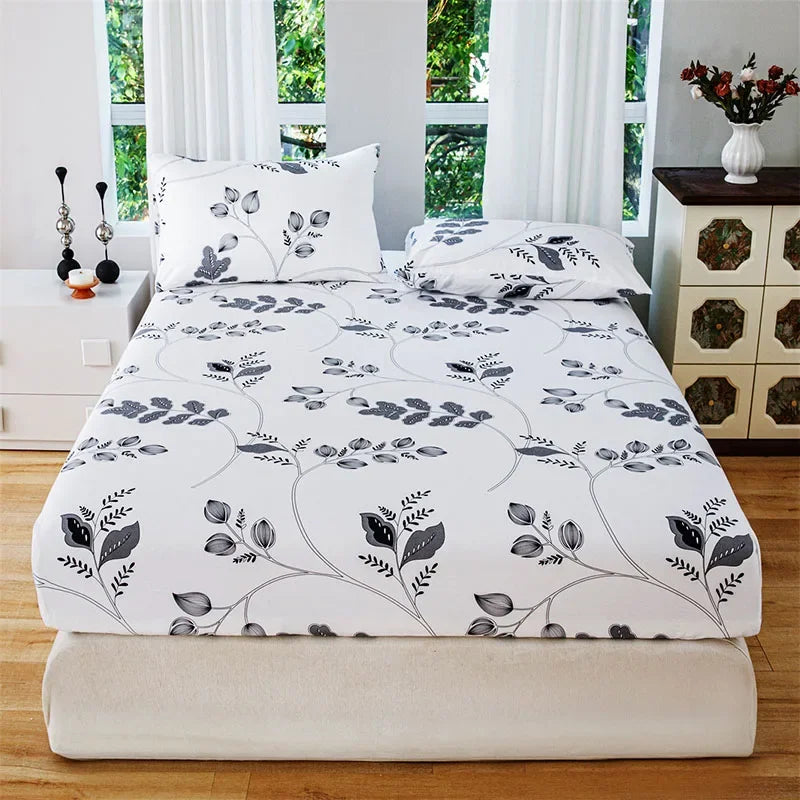 Floral Print Fitted Sheet & Pillowcase Set by Afralia™ for All Seasons
