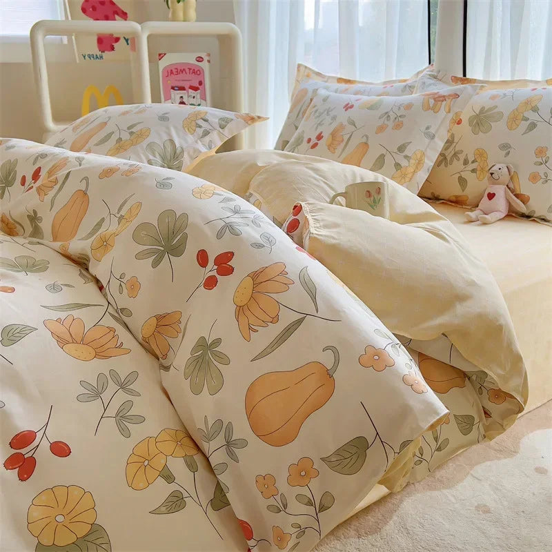Afralia™ Small Floral Cotton Bedding Set for Soft Skin-Friendly Duvet Cover Sets