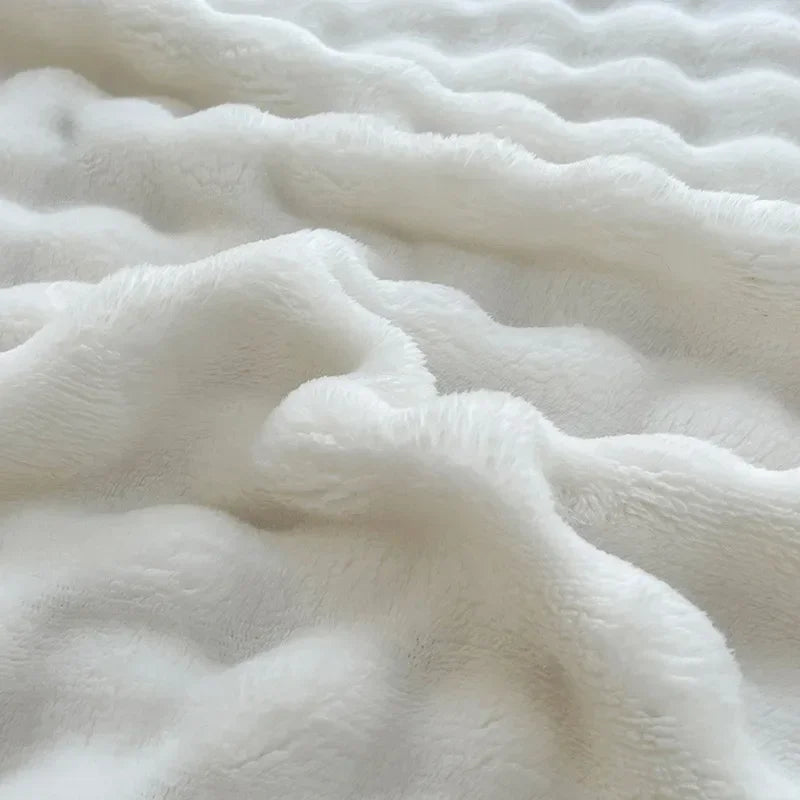 Afralia™ Soft Plush Faux Rabbit Fur Throw Blanket - White Striped Luxury Fluffy Blanket