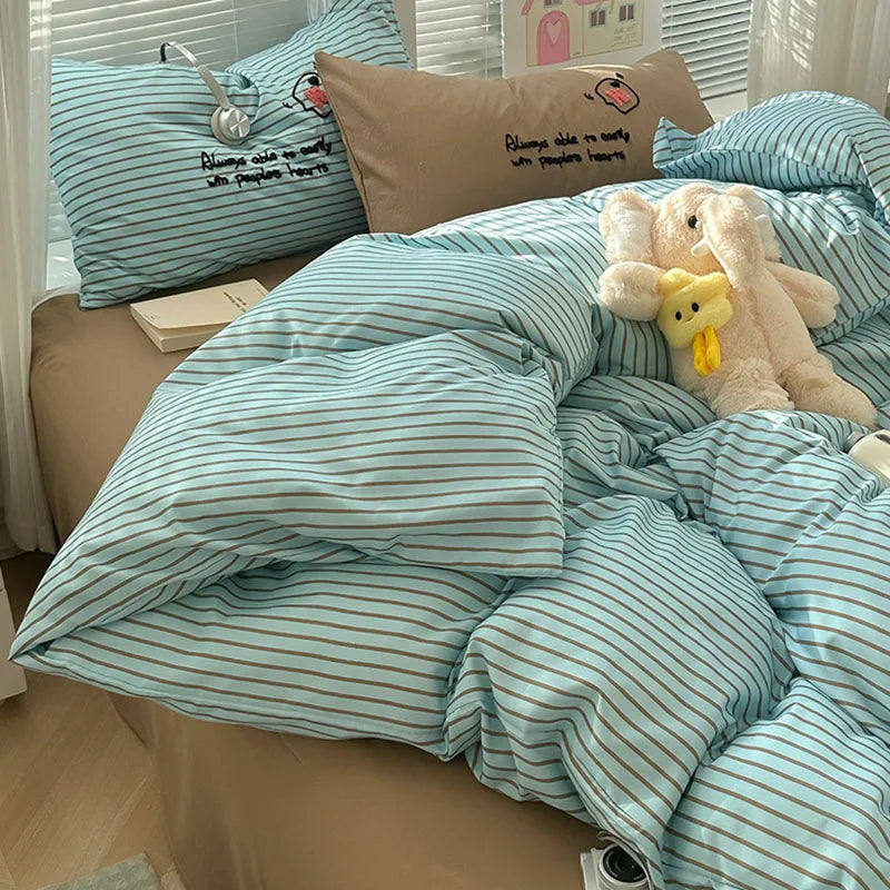 Afralia™ Luxury Striped Grid Bedding Set - Soft, Breathable, All-Season Quilt Cover Set