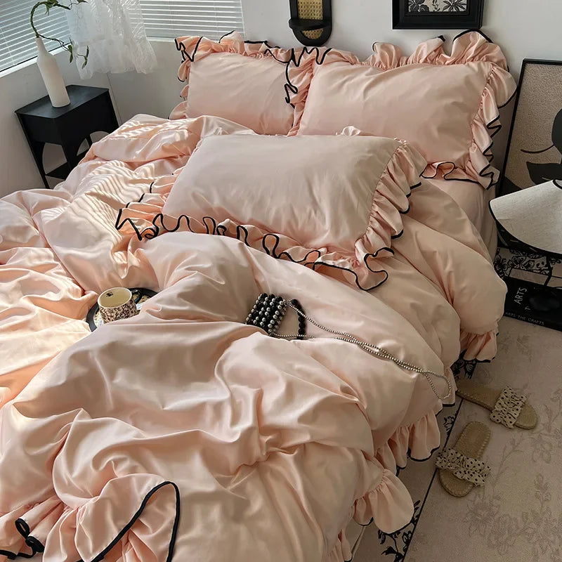 Afralia™ Cooling Silky Ruffled Bedding Set 180X220 - 4 Piece Smooth Fitted Sheet