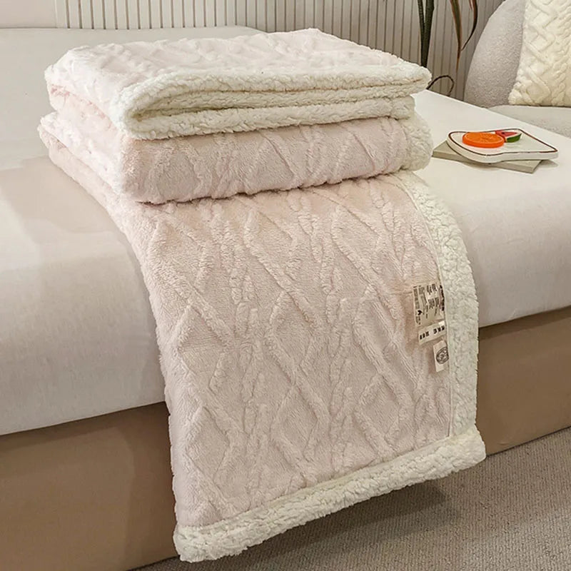 Afralia™ Striped Jacquard Taffeta Lamb Fleece Blanket: Cozy Multi-Functional Shawl for All Seasons