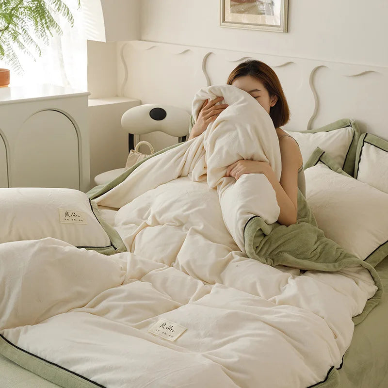 Afralia™ Winter Plush Milk Velvet Duvet Cover, Cozy Solid Warm Quilt for Adult Bedding