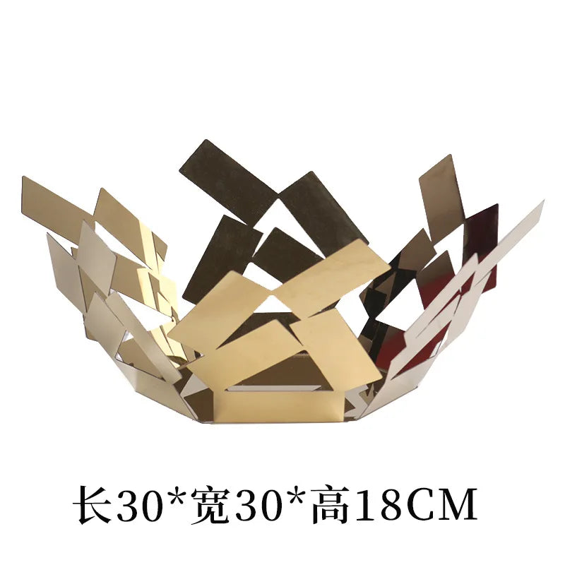 Afralia™ Stainless Steel Fruit Basket, Geometric Metal Tray for Kitchen and Living Room